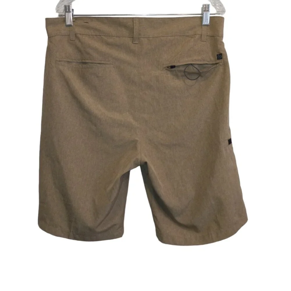 Burnside Men’s Khaki Shorts Sz 34 Lightweight Zip Pockets Casual 10” Inseam